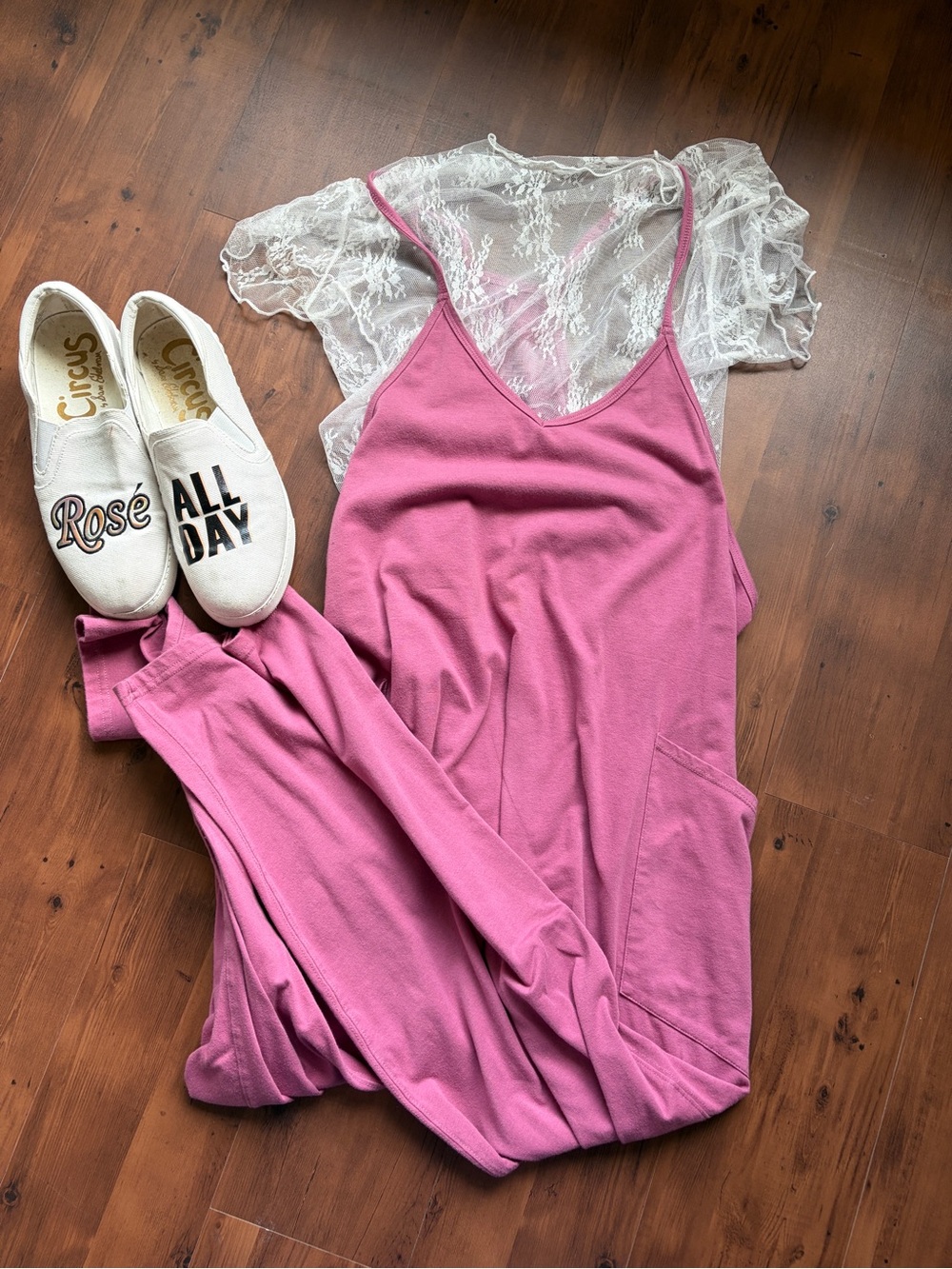 Jumpsuit Womens Harem Spaghetti Adjustable Strap Sleeveless Pink Large Pockets